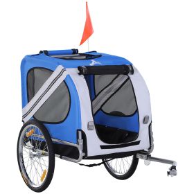 Light Blue/Grey Dog Bike Trailer with 3 Entrances Off-Road Wheels & Mesh Screen for Safe Pet Travel